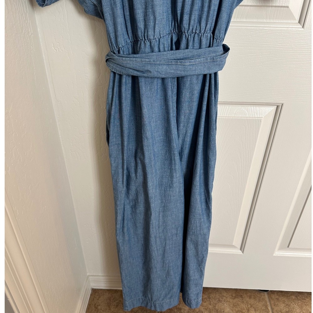 Lauren Ralph Lauren‎ Chambray Wide Leg Jumpsuit Belted V Neck Women Size 14 - Picture 7 of 9